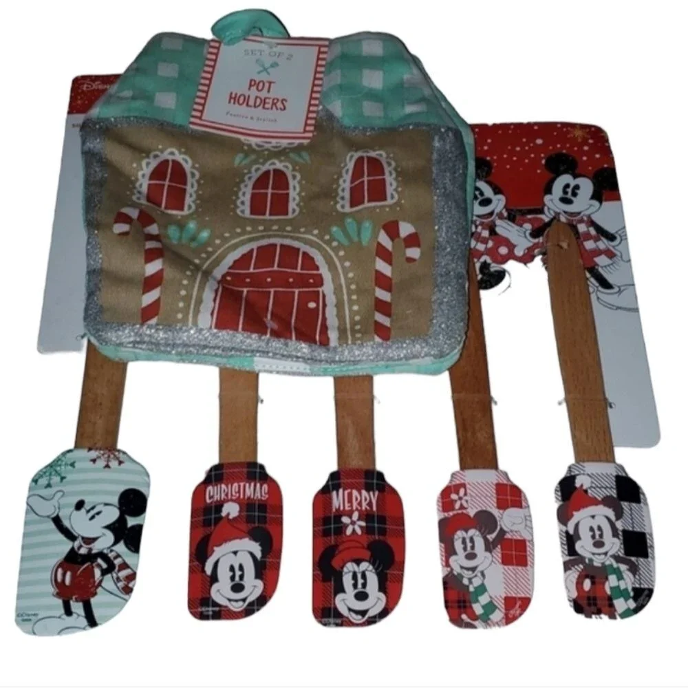 Disney Mickey Mouse Spatula 5 Set Christmas Gingerbread House Pot Holder